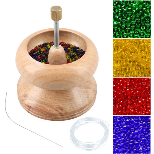 Perlen Spinner aus Kiefernholz mit Stahlnadel, bunten Perlen und Faden image number 0