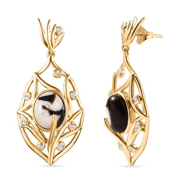 Erdnuss Holz Jaspis und Zirkon Ohrringe - 6,57 ct.