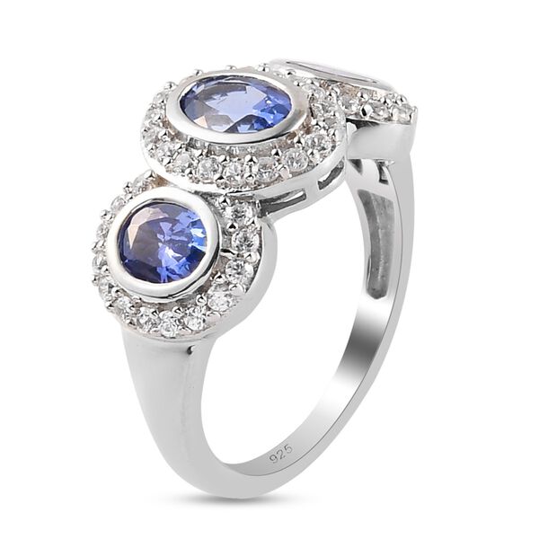 Tansanit und Zirkon Ring 925 Silber Platin-&Uuml;berzug image number 5