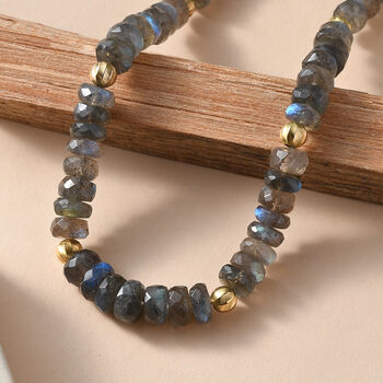 D'Joy AAA Labradorit Halskette ca. 45 cm + 5 cm Extender, 925 Silber 750 Gelbgold Vermeil ca. 223,00 ct.