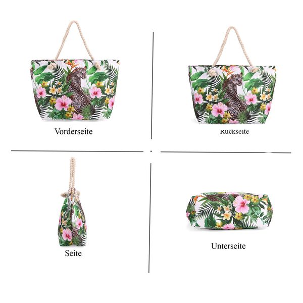 Handbemalte Tasche mit verstellbarem Kordelriemen, 50x17x38cm, Blumen mit Leopardenmuster image number 4