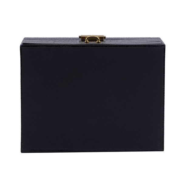 2-lagige Kunstleder-Schmuckschatulle mit Kroko-Pr&auml;gung und Schloss mit Schl&uuml;ssel, 21.3x17.3x11.5cm, Schwarz image number 4