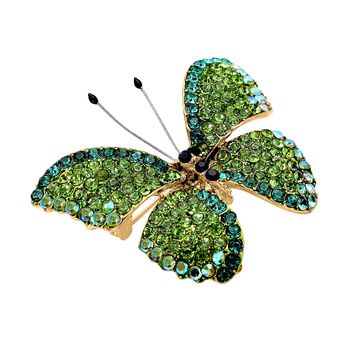 Gr&uuml;ne Kristall Schmetterlings-Brosche, goldfarben