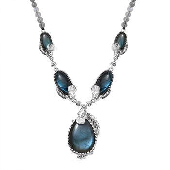 AAA Labradorit Halskette ca. 45 cm 925 Silber platiniert ca. 87.59 ct