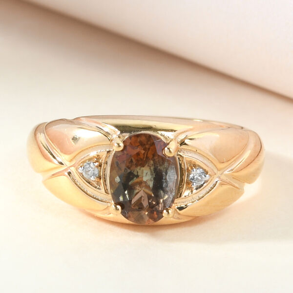 Natürlicher Jenipapo Andalusit und Zirkon Ring 925 Silber vergoldet  ca. 1,39 ct image number 2