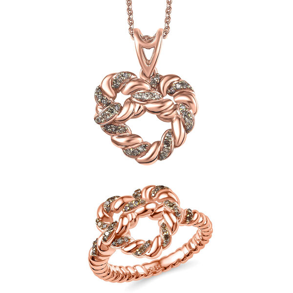 GP Amore Kollektion - Champagner Diamant und blauer Saphir Ring und Anh&auml;nger mit 50cm Kette