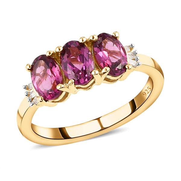 Rhodolith Granat und wei&szlig;er Diamant-Ring, 925 Silber vergoldet  ca. 1,78 ct image number 4