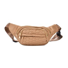 Gesteppte Nylon-Gürteltasche - RFID-Schutz, 4 Außenfächer, verstellbarer Schultergurt, 36?x?4?x13?cm, Khaki