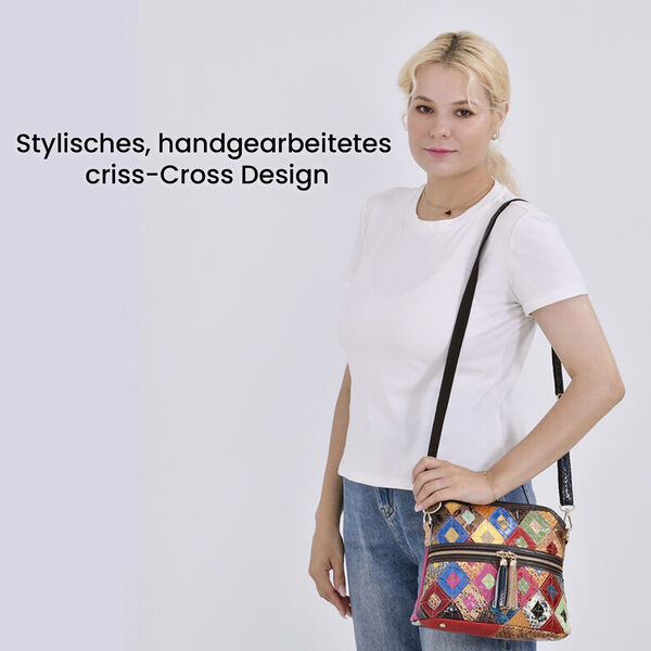 Chaos by Elsie- Echtleder Crossbody Bag mit RFID-Schutz und Kroko-Prägung, Rautenmuster image number 2