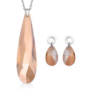 Champagner Glas-Ohrringe und Anh&auml;nger mit Kette, Edelstahl