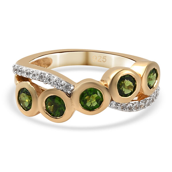 Nat&uuml;rlicher Chromdiopsid und Zirkon Ring 925 Silber vergoldet  ca. 1,18 ct