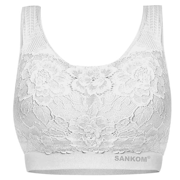 SANKOM - R&uuml;ckenst&uuml;tze Haltungskorrektur Push-up Spitzen-BH, Gr&ouml;&szlig;e M/L, 80-85 cm, Schwarz