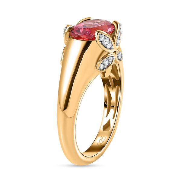 Synthetischer Padparadscha-Saphir, Wei&szlig;er Zirkon Ring 925 Silber Gelbgold Vermeil (Gr&ouml;&szlig;e 16.00) ca. 2,78 ct image number 5