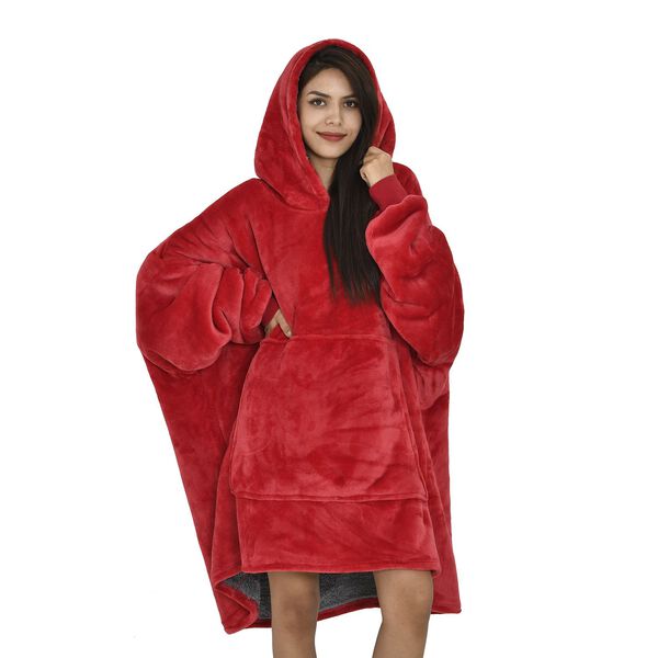 Flauschiger Flanell Hoodie mit gro&szlig;er Tasche, 194x98cm, rot image number 1