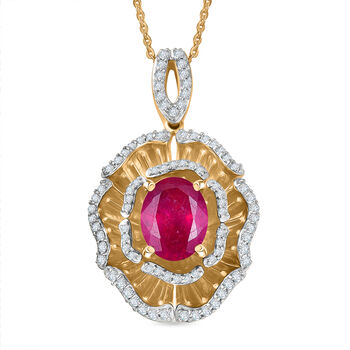 D'Joy - Liebe in Bl&uuml;te Afrikanischer Rubin (Fissure gef&uuml;llt), Wei&szlig;er Zirkon Schmuckset ca. 50 cm 925 Silber 750 Gelbgold Vermeil ca. 3.59 ct