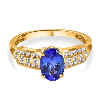 AAA Tansanit, wei&szlig;er Diamant Ring, 585 Gold (Gr&ouml;&szlig;e 19.00) ca. 1.71 ct