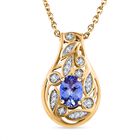 Tansanit, wei&szlig;er Zirkon Anh&auml;nger mit Kette, 925 Silber Gelbgold Vermeil ca. 0.91 ct