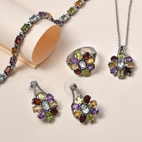 5er Set- Mehrfarbiger Armband, Ohrringe, Anh&auml;nger mit Kette (ca. 50 cm) und Ring (Gr&ouml;&szlig;e 19.00), Schmuckset, Reiner Edelstahl ca. 22.40 ct image number 2