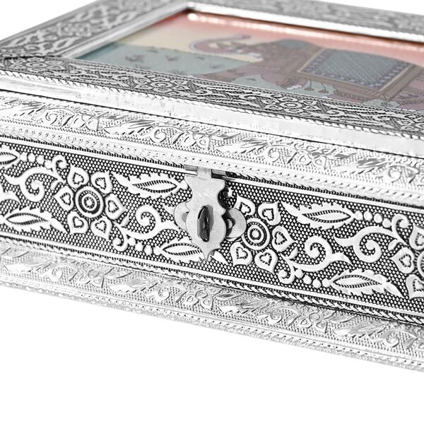 Handgefertigte, oxidierte Schmuckbox mit Edelsteinmalerei, Landschaft-Design,  20x15x6,36 cm image number 7