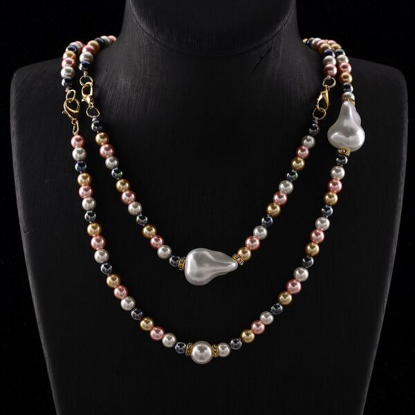 3er Set Mehrfarbige-Muschelkernperlen-Schmuckstücke, bestehend aus Armband (ca. 19 cm) und zwei Halsketten (ca. 40 cm und 50 cm), gelb vergoldet image number 3