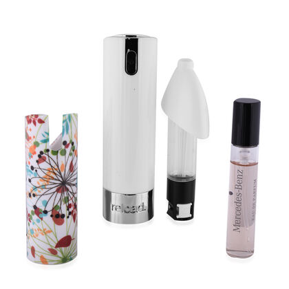 Mini Parfümspray, nachfüllbar, Weiß (inkl. Mercedes Benz femme) - 5ml & Zebra Skin)
