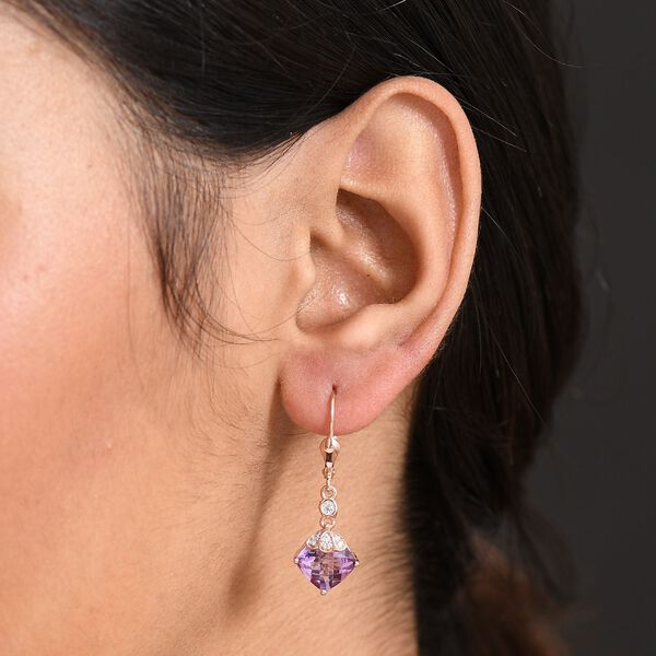 D'Joy AAA Rose De France Amethyst, Weißer Zirkon Ohrringe 925 Silber 750 rosévergoldet ca. 4.37 ct image number 2