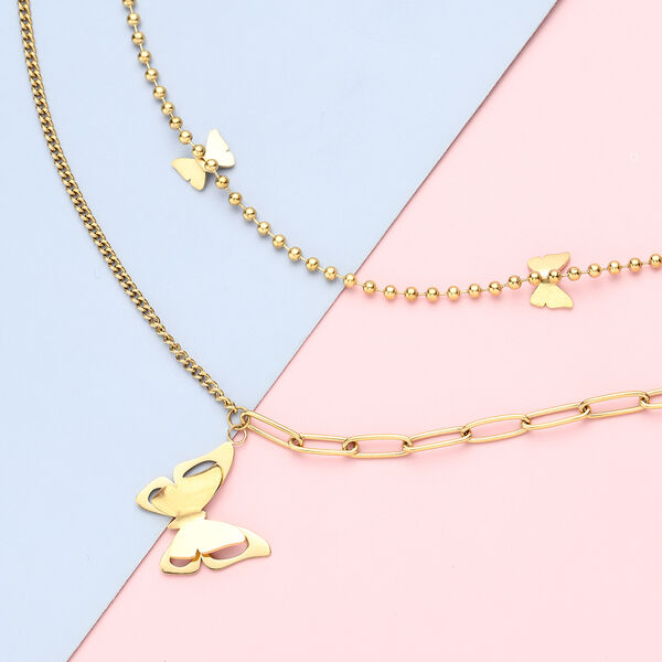 Doppelte, verstellbare Halskette, ca. 40.5 cm Edelstahl IP-Gold image number 2