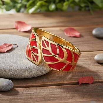 Emaille-Armband in Fuchsia mit Blattmuster, ca. 17 cm