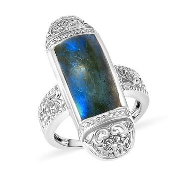 D'Joy AAA Labradorit Ring 925 Silber rhodiniert (Gr&ouml;&szlig;e 19.00) ca. 6.30 ct