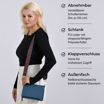 Crossbody-Tasche mit &Uuml;berschlag, Gliederriemen und RFID-Schutz, 20x4x14 cm, Blau