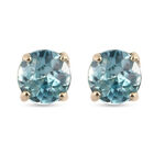 Kambodschanische, blaue Zirkon-Ohrstecker, 375 Gelbgold ca. 0.76 ct