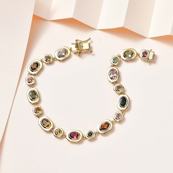 Mehrfarbig-Turmalin Armband ca. 19 cm 925 Silber Gelbgold Vermeil ca. 5.06 ct image number 2