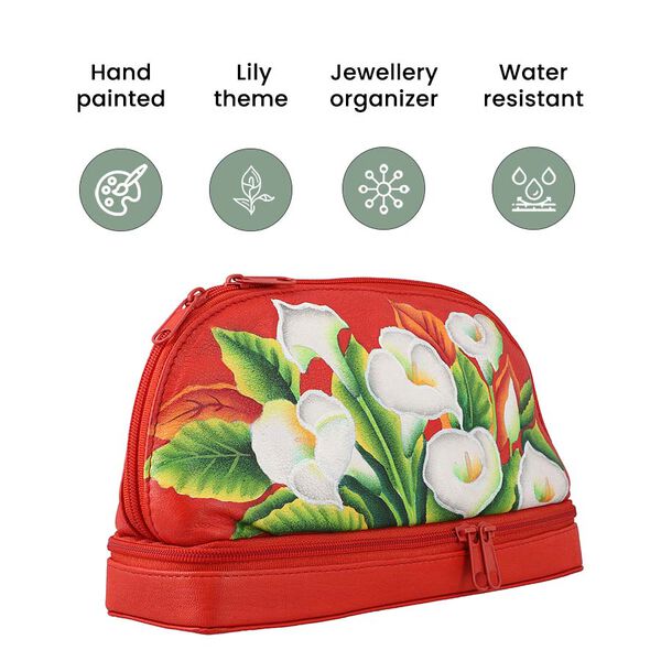 SUKRITI - 100% Leder: handbemalter Beauty Organizer, Rot image number 5