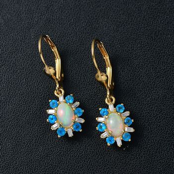 AA Nat&uuml;rliche, &auml;thiopische Welo Opal, Neon Apatit und Moissanit Ohrringe - 1,61 ct.