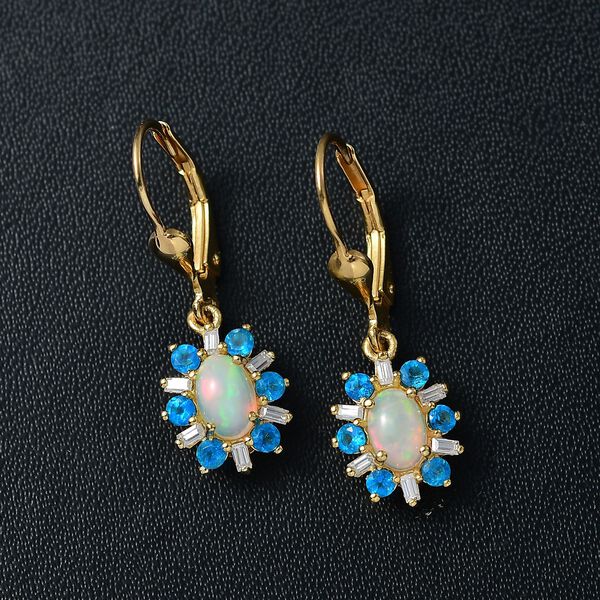 AA Natürliche, äthiopische Welo Opal, Neon Apatit und Moissanit Ohrringe - 1,61 ct. image number 2