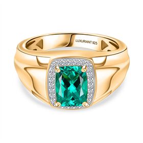 AAA Lab Created Kolumbianischer Smaragd, Lab Grown Diamant Ring 925 Silber 750 Gelbgold Vermeil (Größe 20.00) ca. 1,41 ct AAA Lab Created Kolumbianischer Smaragd, Lab Grown Diamant Ring 925 Silber 750 Gelbgold Vermeil (Größe 20.00) ca. 1,41 ct