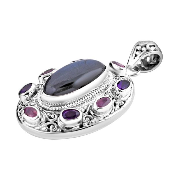 Labradorit, Ilakaka Rosa Saphir (Fissure gefüllt) Anhänger 925 Silber ca. 11.40 ct image number 3