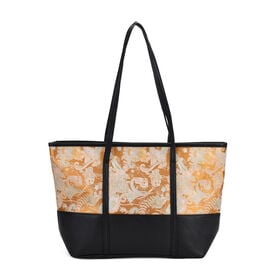 Libellenmuster-Tote-Bag, große Kapazität, mit Reißverschluss und Innentasche, 48x29x14 cm, Polyester mit PU-Leder, Gelb