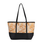 Libellenmuster-Tote-Bag, große Kapazität, mit Reißverschluss und Innentasche, 48x29x14 cm, Polyester mit PU-Leder, Gelb
