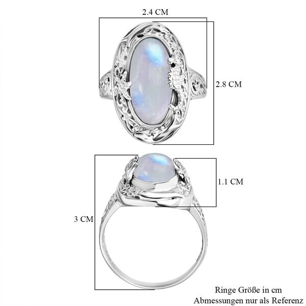 Royal Bali - Premium Regenbogen Mondstein Ring 925 Silber (Größe 18.00) ca. 7.91 ct image number 5
