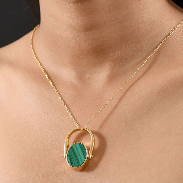 2-in-1 Malachit Siegel Ring und Anh&auml;nger im Wende-Design, Messing goldfarben, mit Edelstahlkette, (Gr&ouml;&szlig;e 20.00), ca. 23.07 ct image number 2