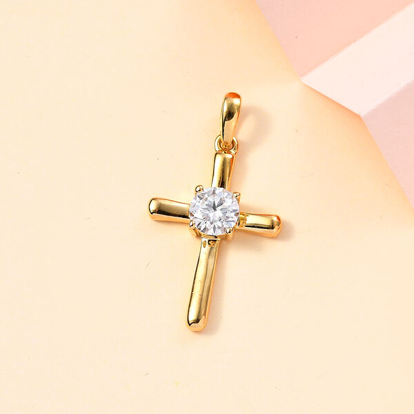 Moissanit Kreuz Anh&auml;nger, 925 Silber vergoldet - 0,76 ct. image number 2