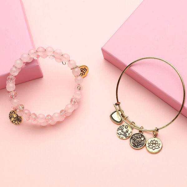 2er- Set Rosenquarz und Glas-Armreif, ca. 17 -19 cm, goldfarben ca. 157,50 ct image number 2