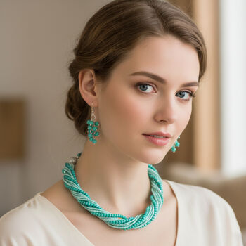 2er Set - gr&uuml;n Kristall, Wei&szlig;er Kristall Halskette und Ohrringe