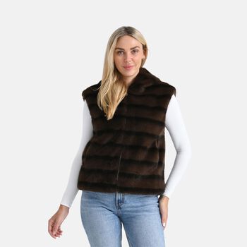 Weste mit Kapuze aus Webpelz, Gr&ouml;&szlig;e S-M, Dunkelbraun