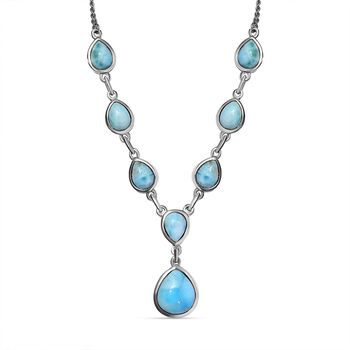 Larimar Collier, ca. 45 cm, 925 Silber platiniert ca. 14.66 ct