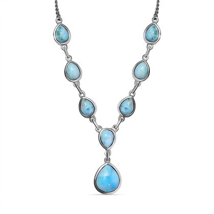 Larimar Collier, ca. 45 cm, 925 Silber platiniert ca. 14.66 ct