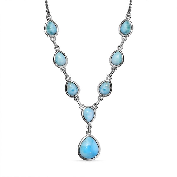 Larimar Collier, ca. 45 cm, 925 Silber platiniert ca. 14.66 ct