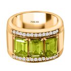 Natürlicher Peridot, weißer Zirkon Ring, Edelstahl vergoldet (Größe 16.00) ca. 3.64 ct