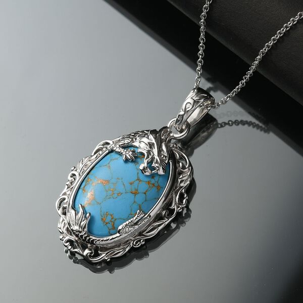 Blauer Türkis Anhänger mit Kette, ca. 20,00 ct. image number 2